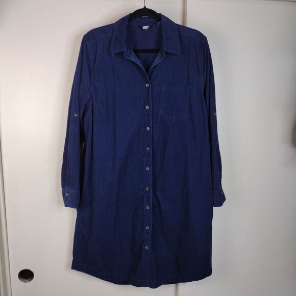 Land’s End Corduroy Long Sleeve Shirtdress Dress Size L Navy Blue Modest Preppy - Picture 1 of 7